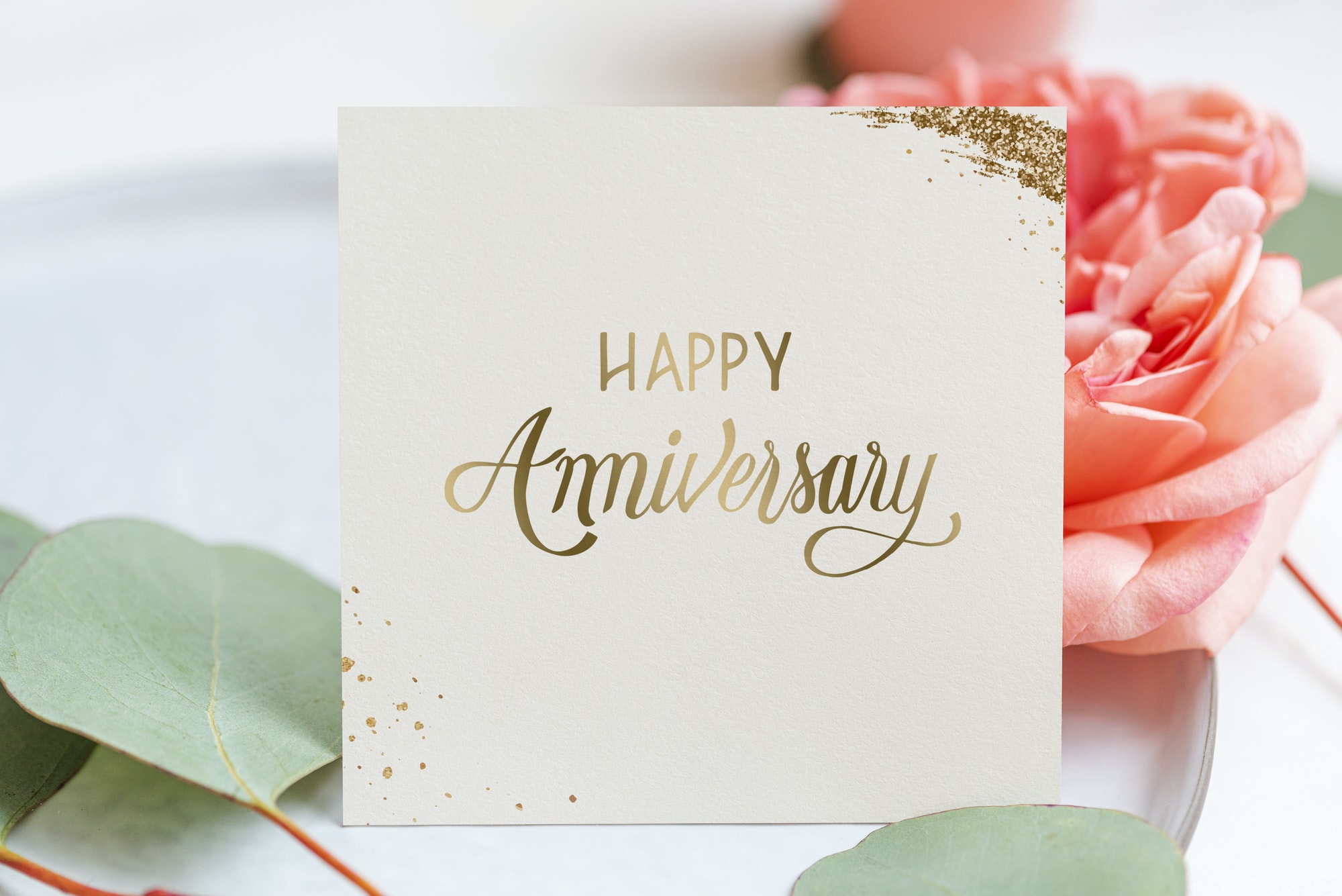 Floral happy anniversary card mockup