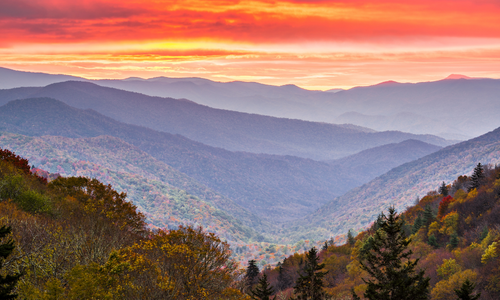 An Autumn sunrise in the Smoky Mountains.